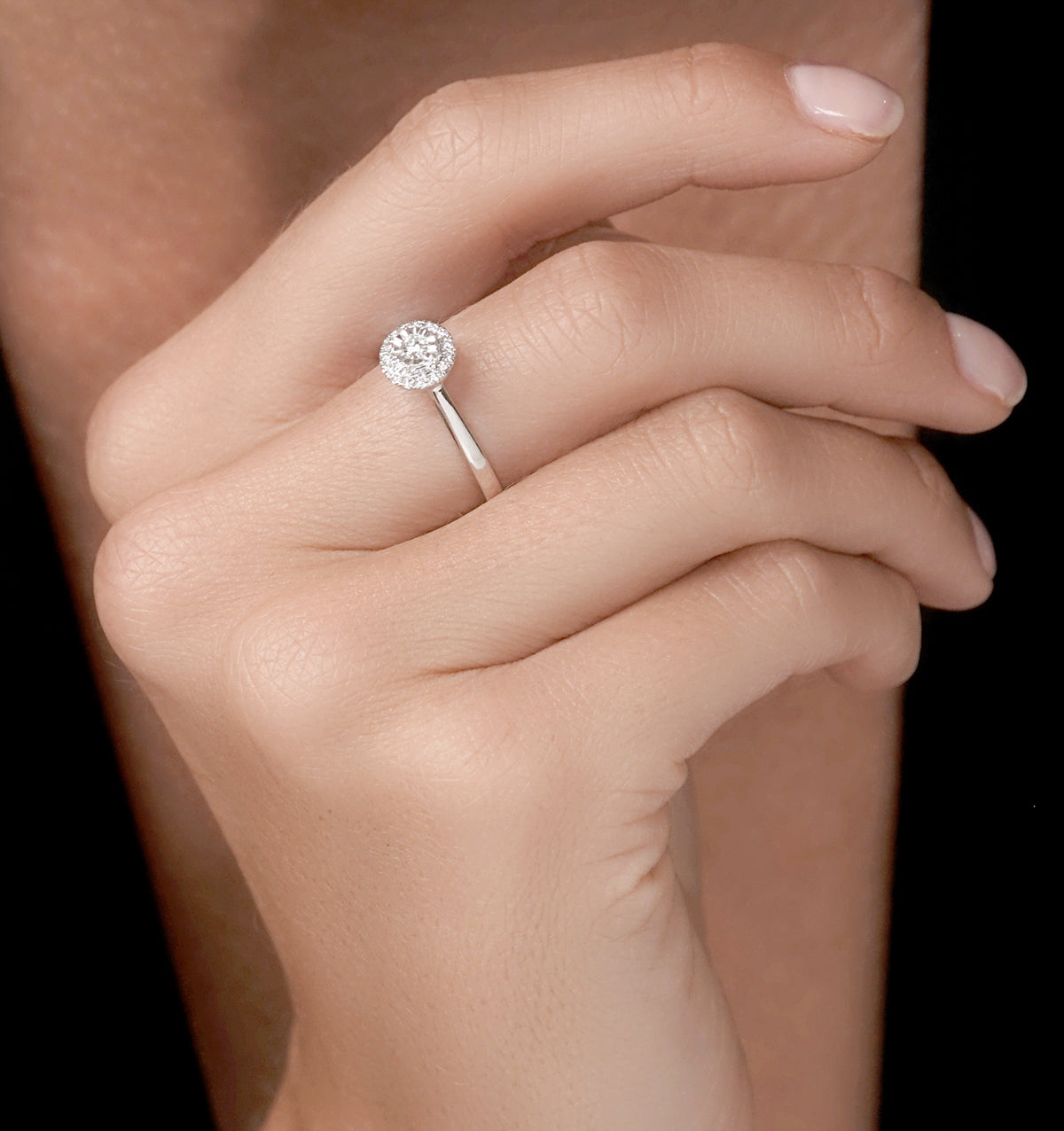 Masami Lab Diamond Engagement Ring 0.20ct Pave Set Halo in 925 Sterling Silver